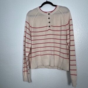Velvet by Graham & Spencer Women's Striped Button Pullover Sweater Pink XL